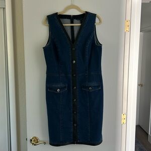 White House black market denim dress with faux leather accents